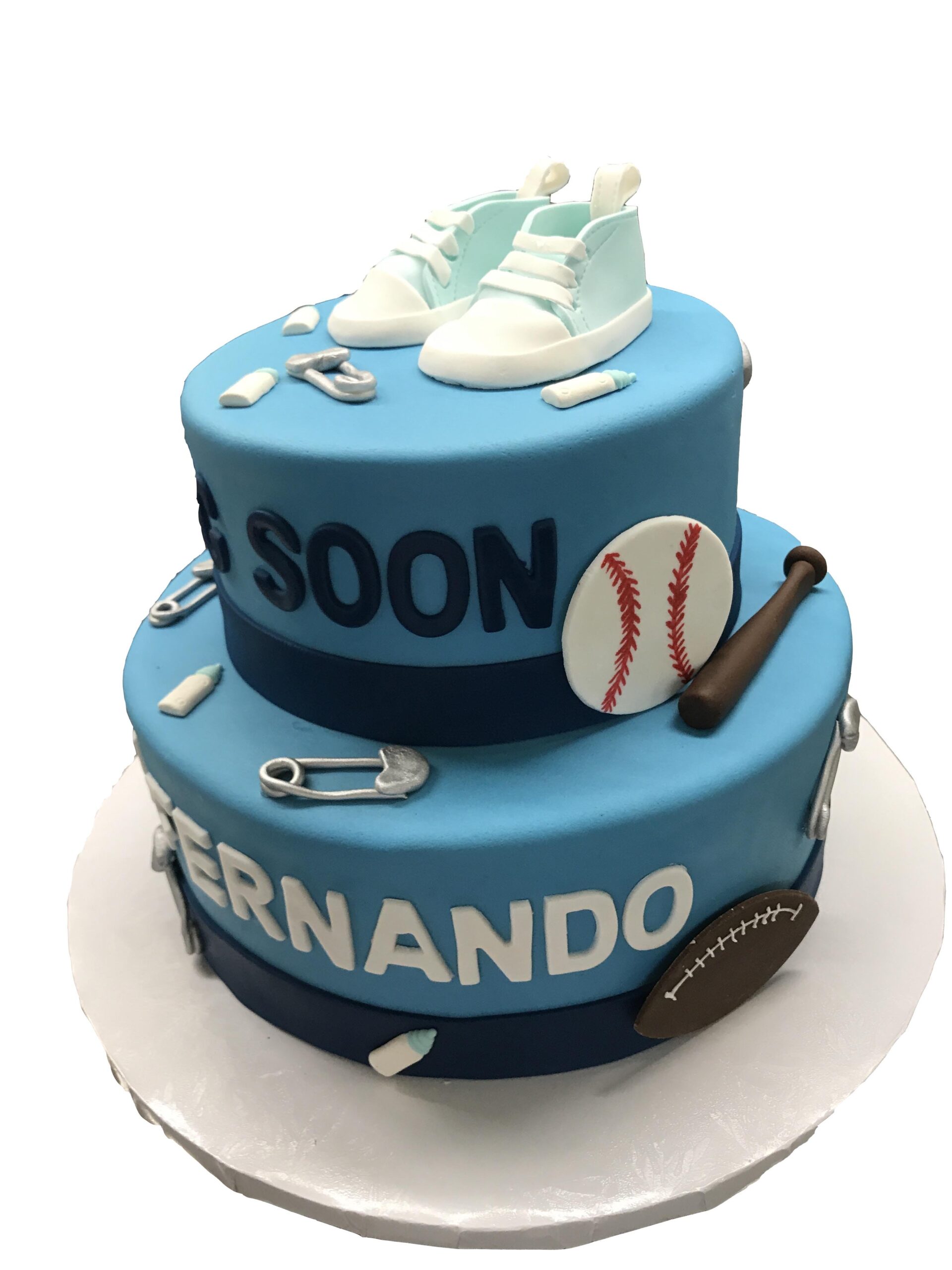 BS01. Two tier baseball baby shower cake