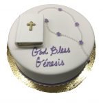 Confirmation cake with a bible and rosary