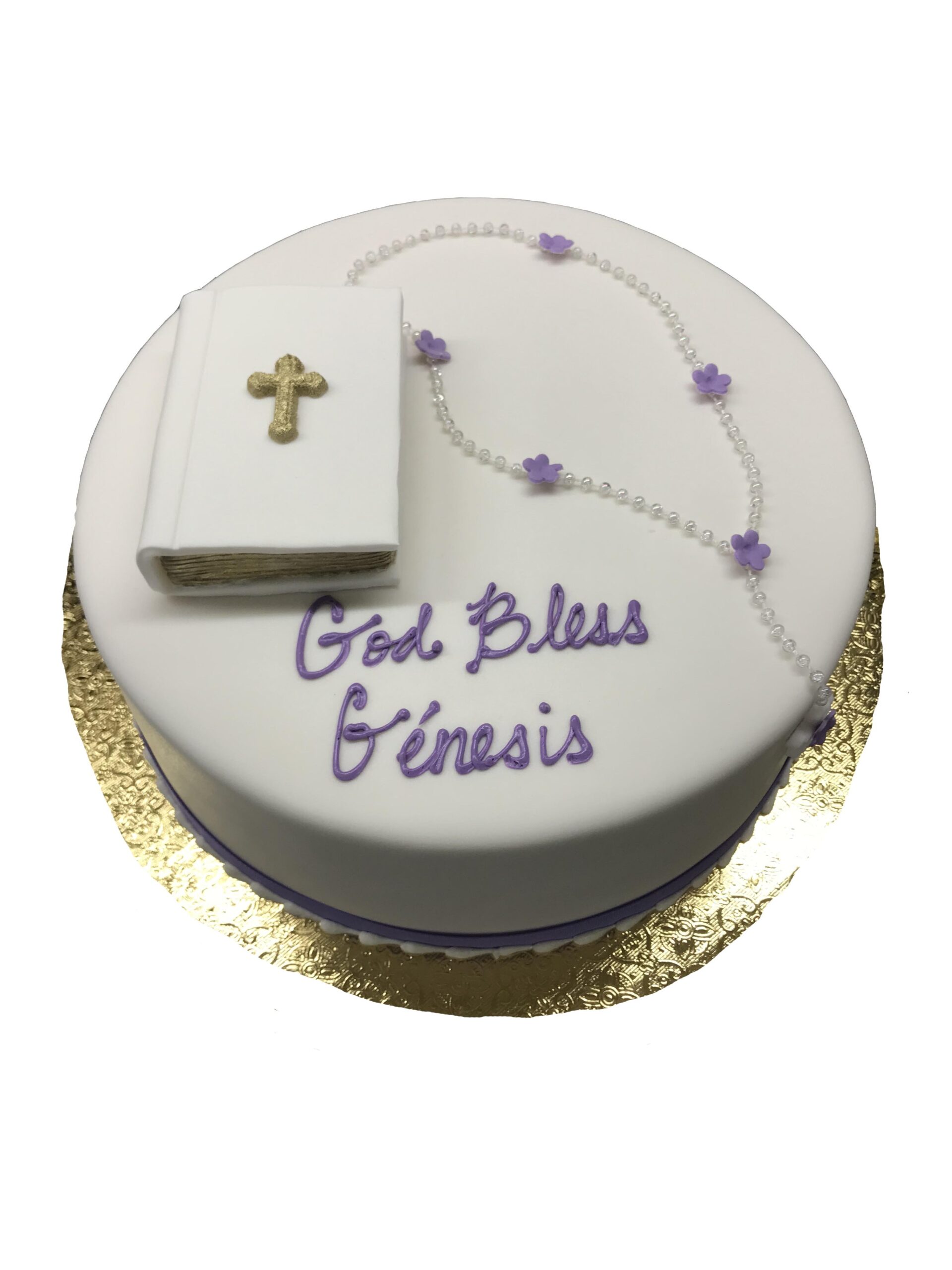 Confirmation cake with a bible and rosary 