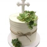 baptism cake with succulents