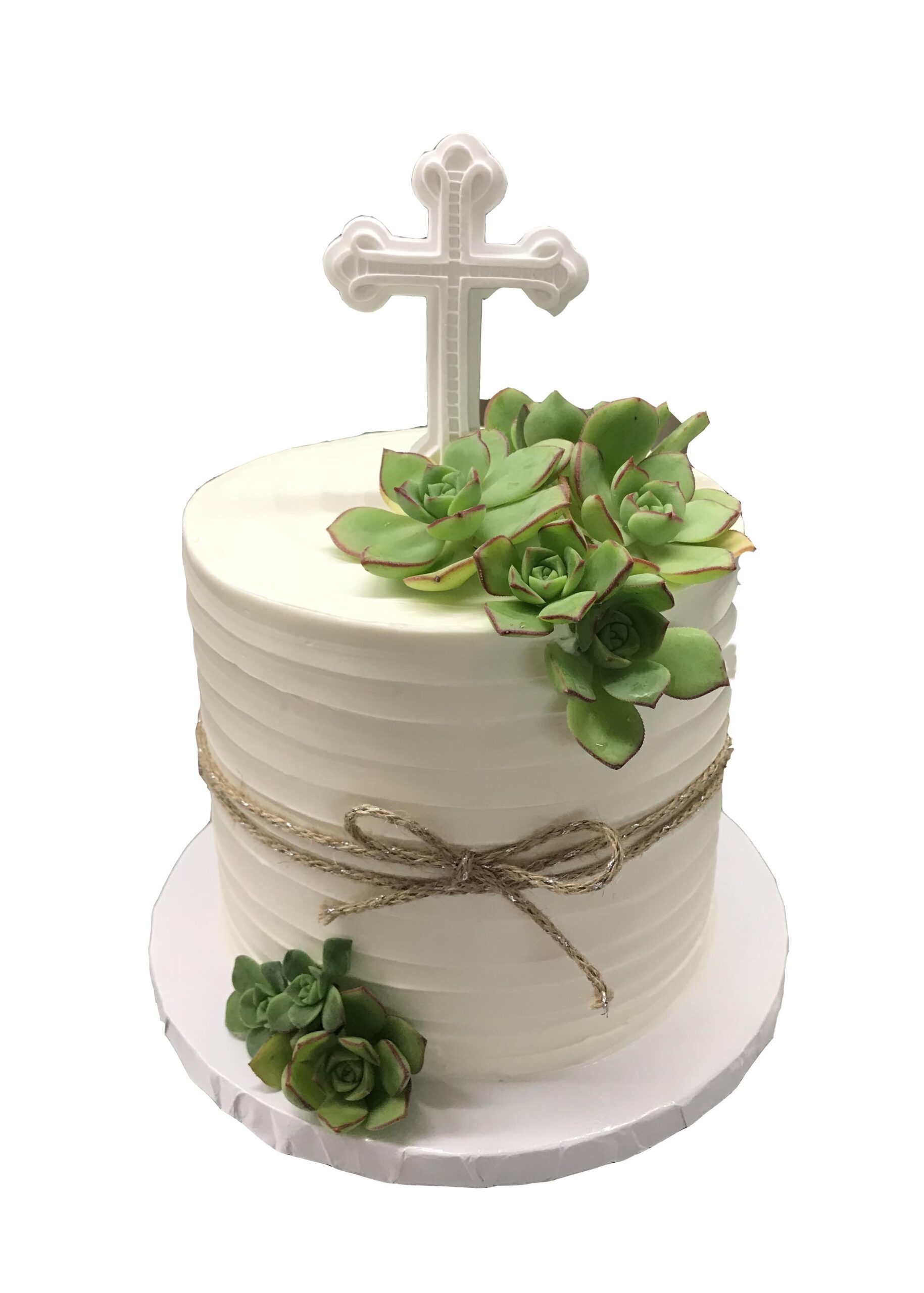 baptism cake with succulents
