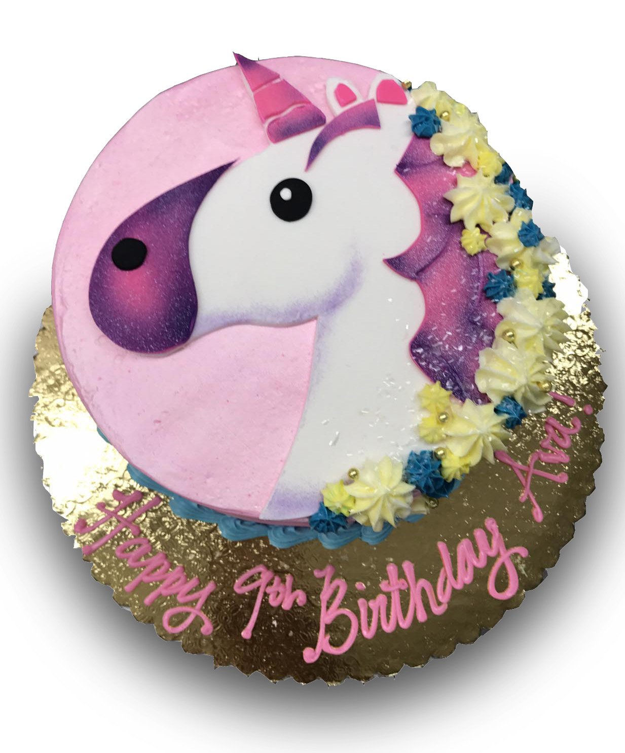 Buttercream cake with fondant unicorn and fondant flowers