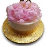 Quilted fondant cake with pink silk peonies and gold 50 topper