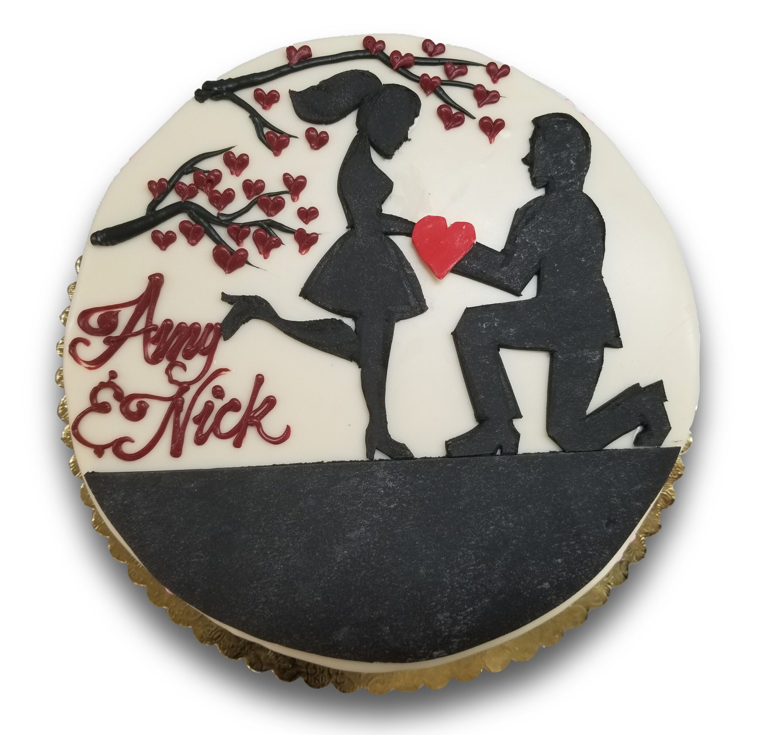 Fondant covered cake with fondant silhouette