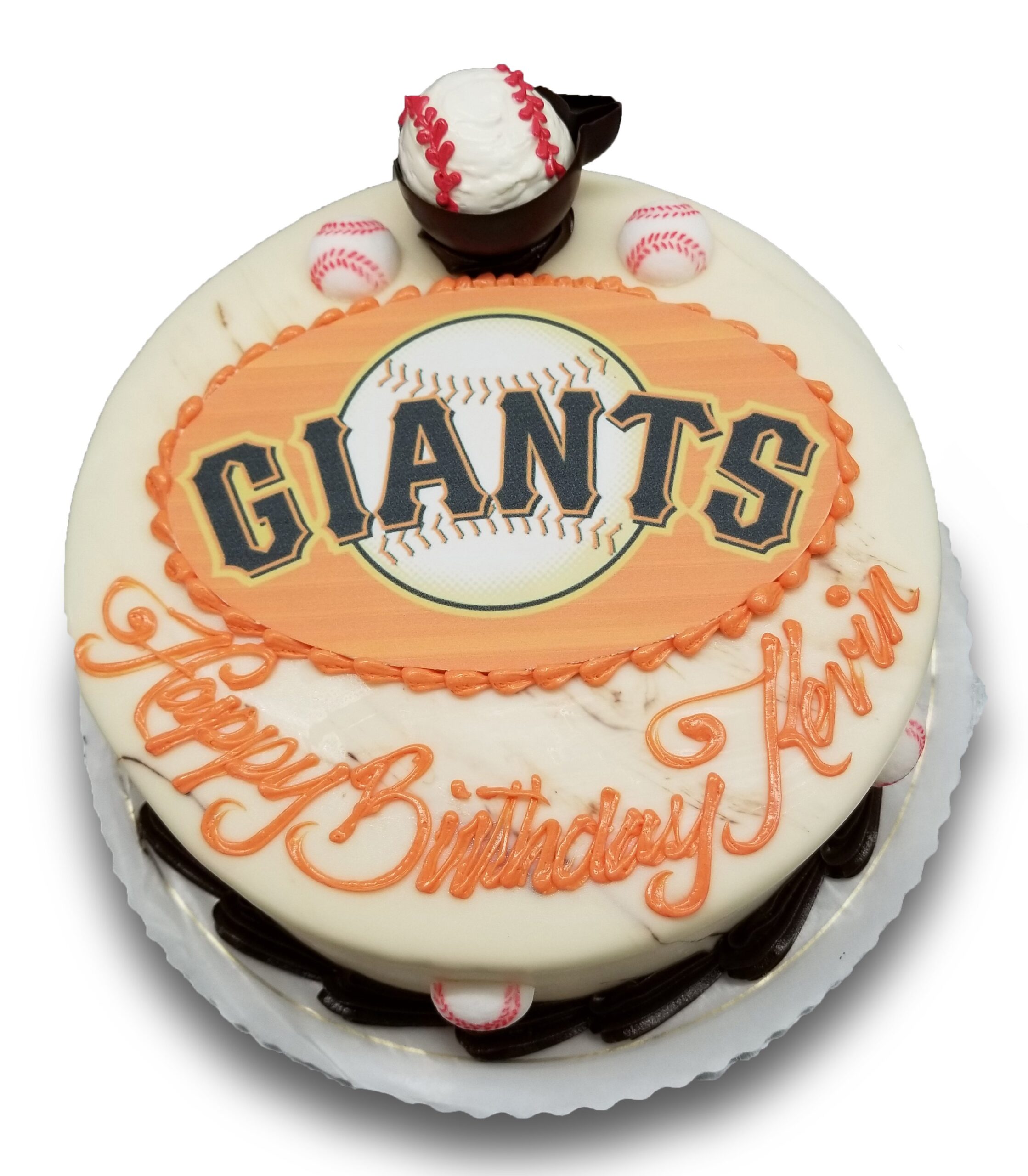 Giants scan birthday cake with sugar baseballs