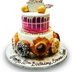 Unicorn cat and donuts birthday cake