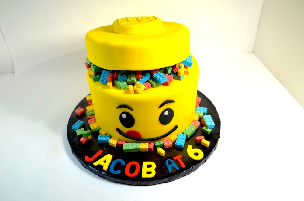 Fondant covered cake with candy legos
