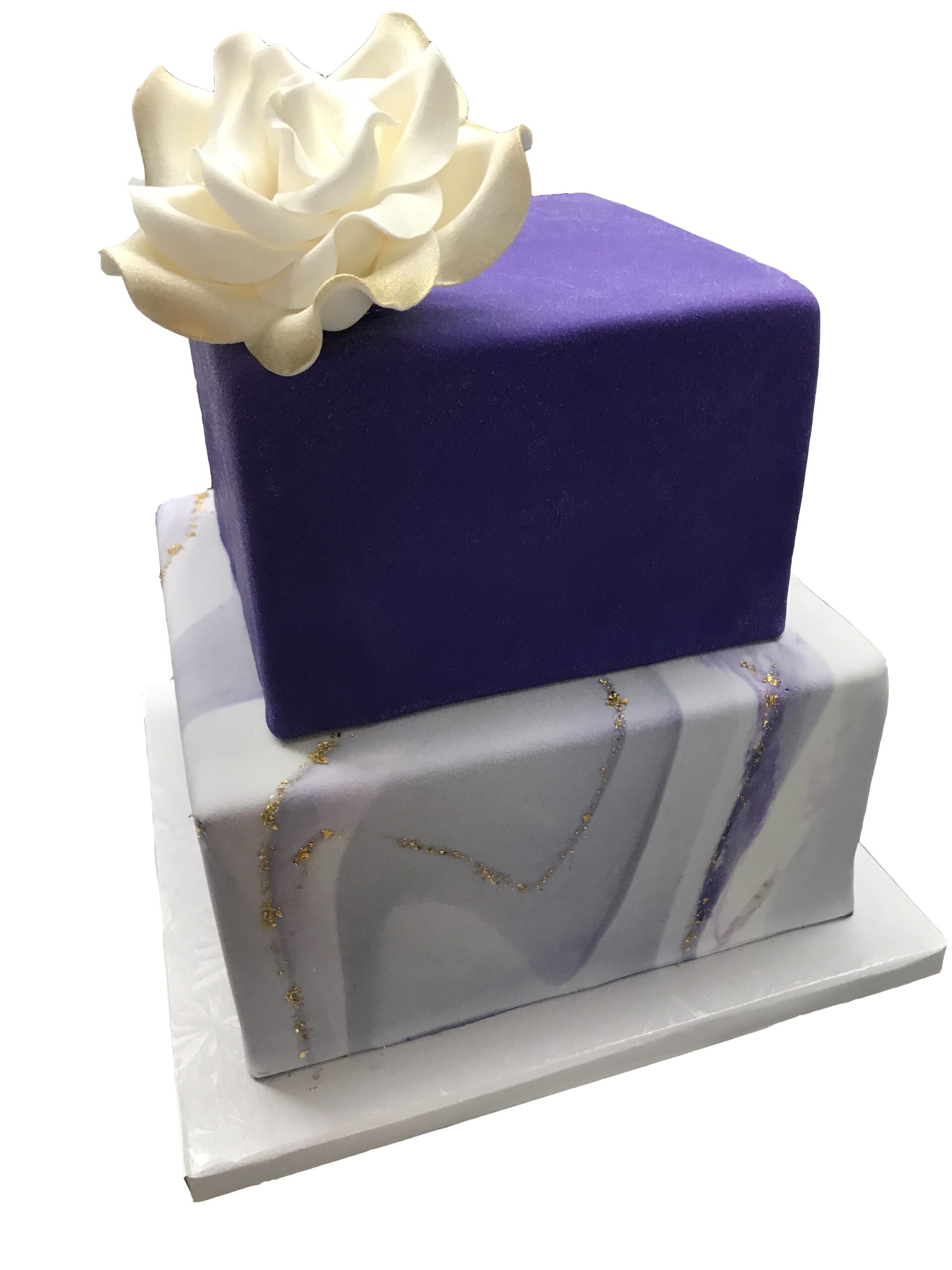 A1. Two tier cake with purple and marble fondant