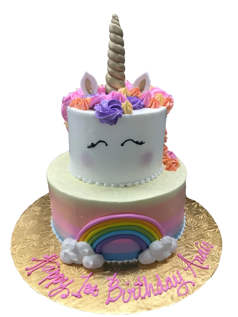 Pastel tiered unicorn with pastel rainbow
