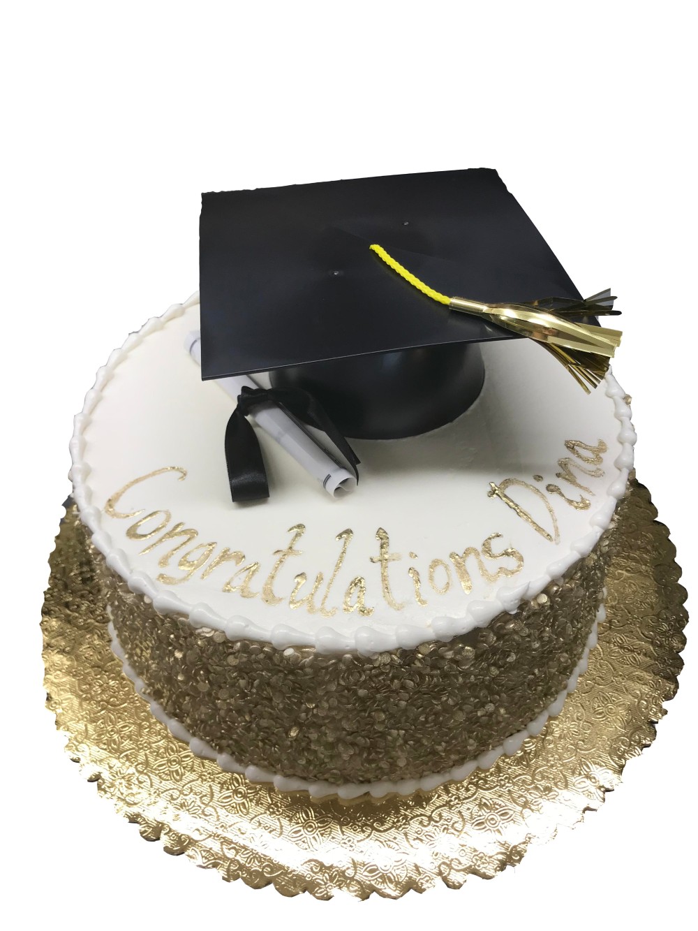  Golden sequins graduation cake