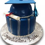 Blue and silver graduation cake