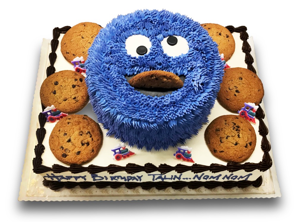 Cookie Monster sheet cake with cookies