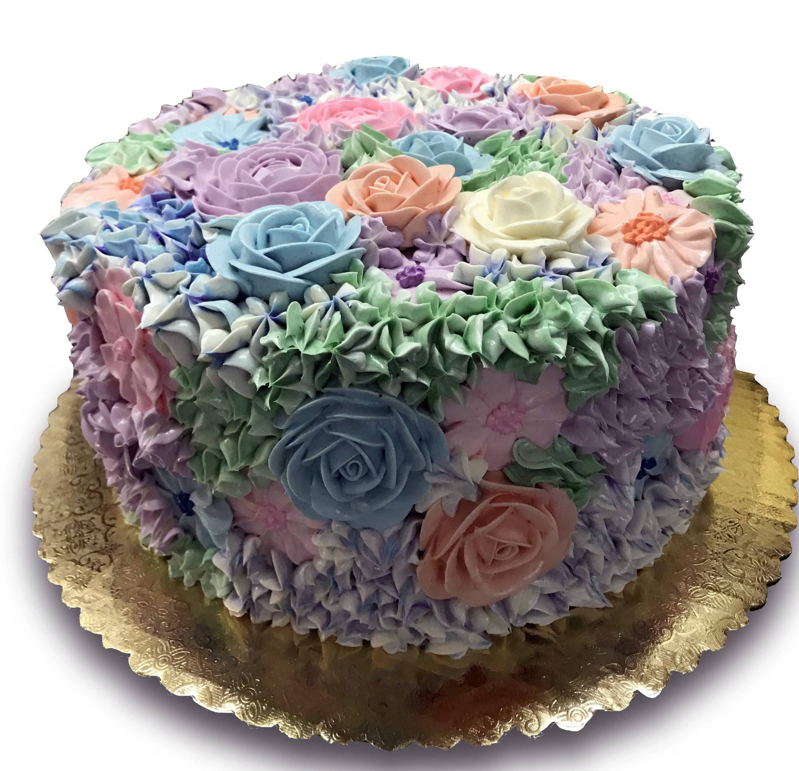 AB010. Cake covered in buttercream flowers