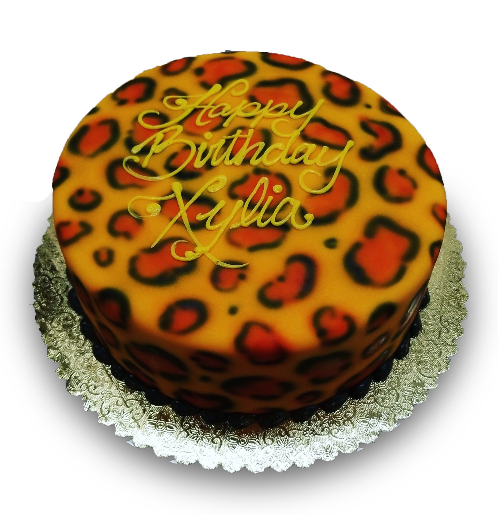AB036. Fondant covered leopard print birthday cake