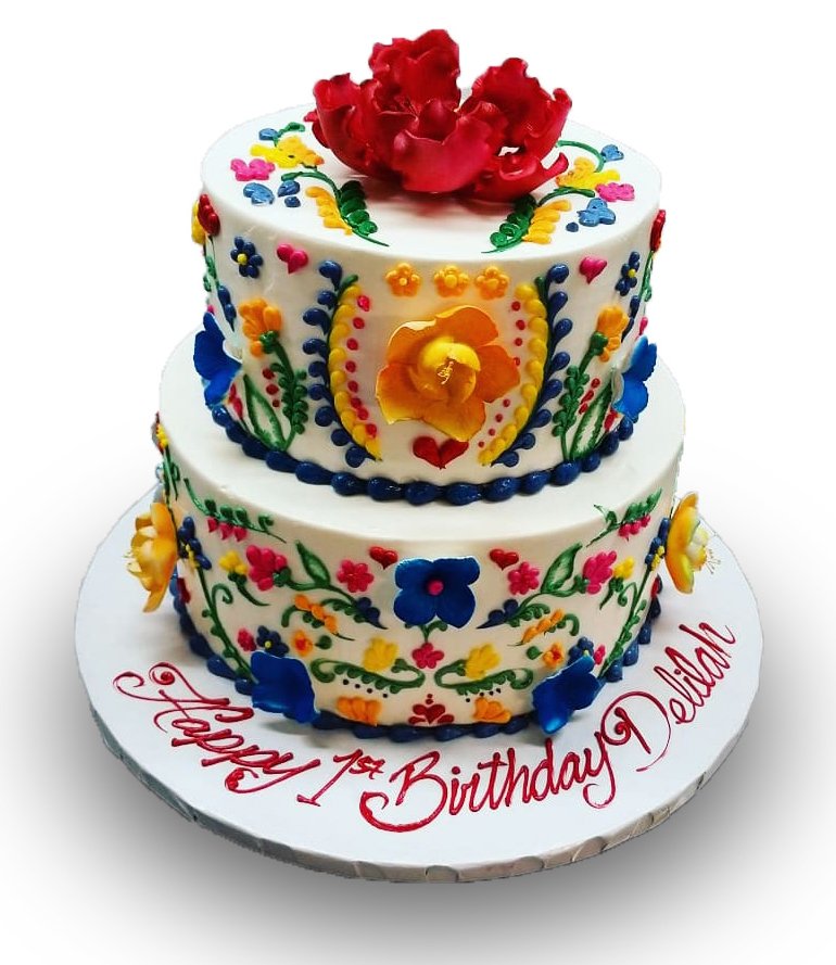 Tiered colorful fiesta birthday cake
