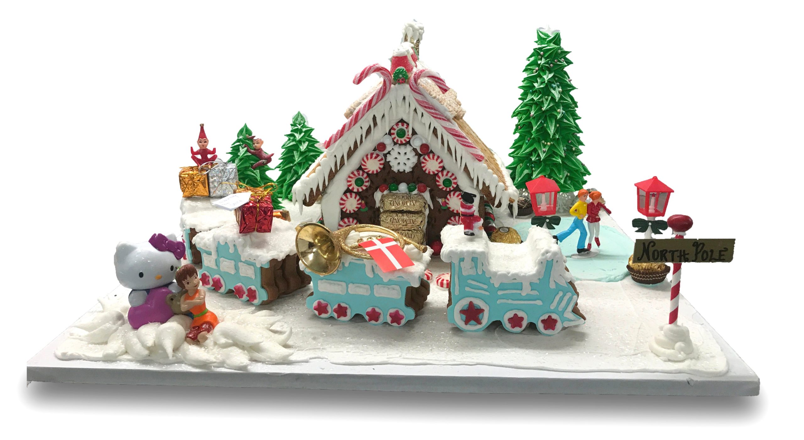 Gingerbread house and train 