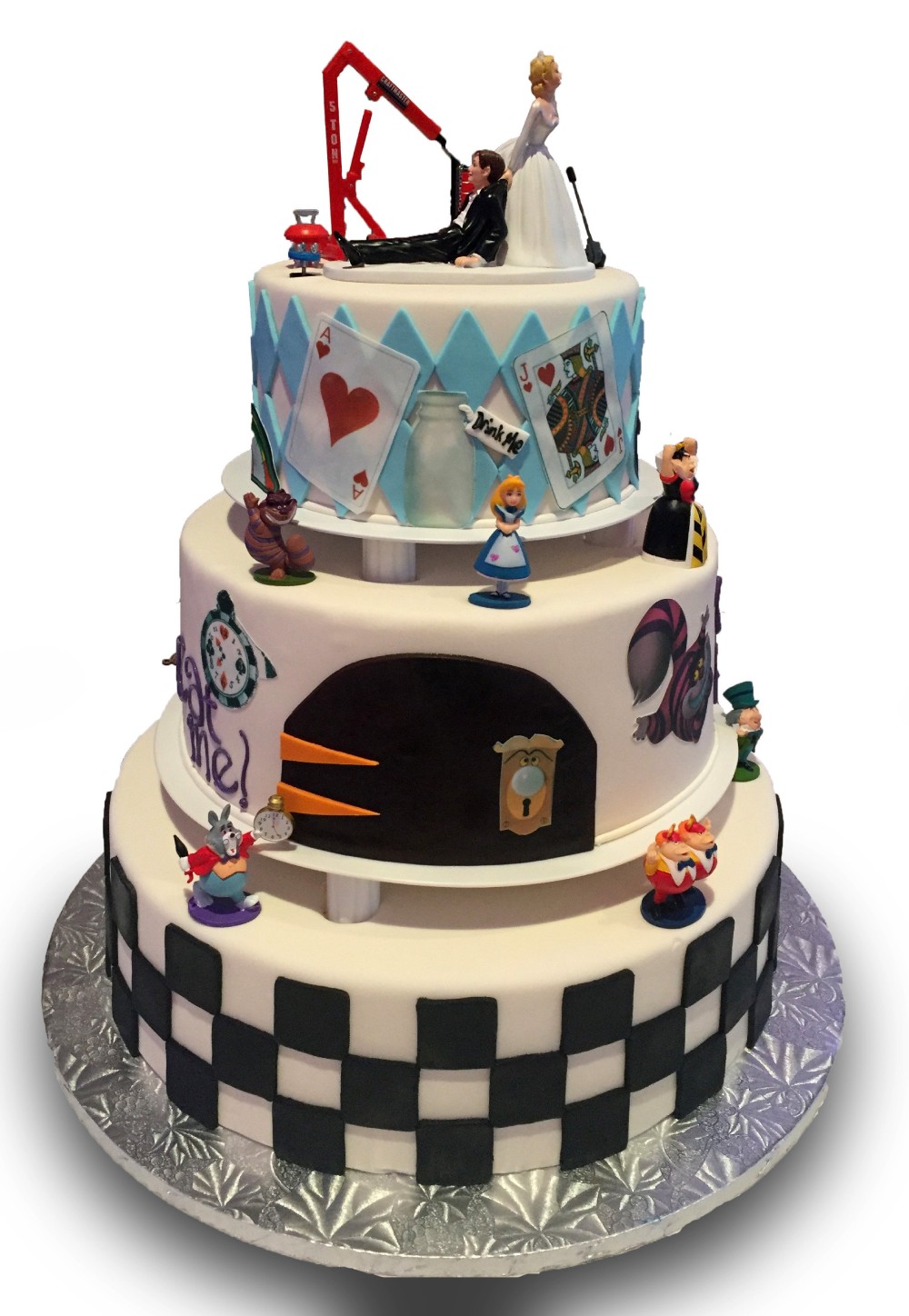 Alice in wonderland themed wedding cake 