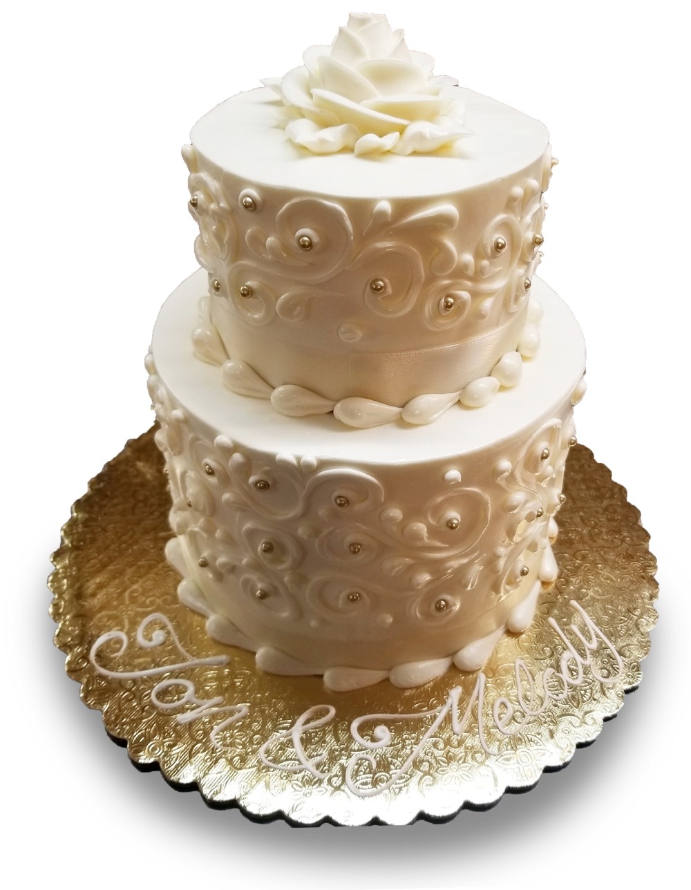 small scrolled wedding cake