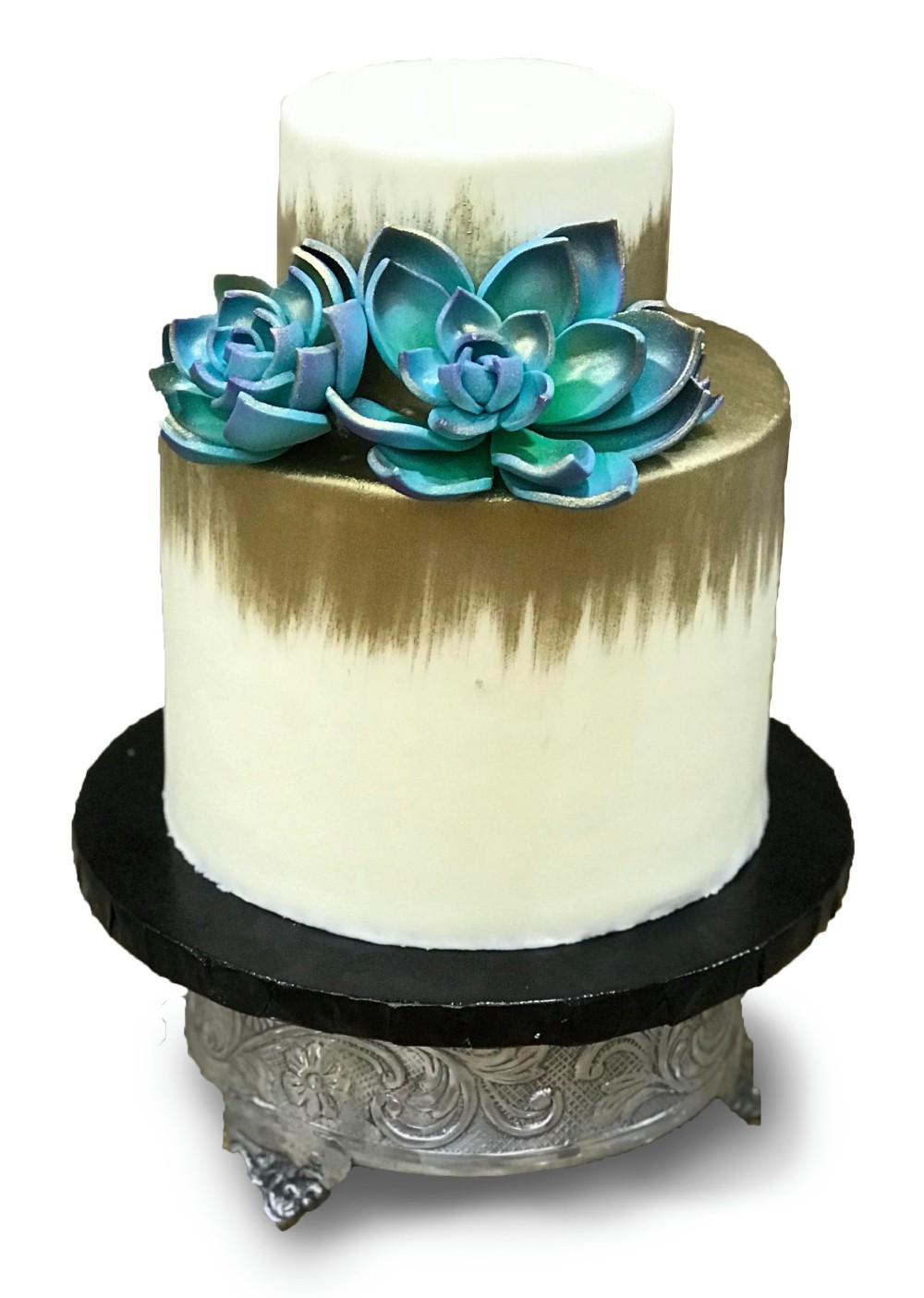 Buttercream cake brushed gold with gumpaste succulents 