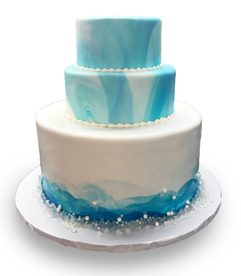 Fondant covered iceberg wedding cake 