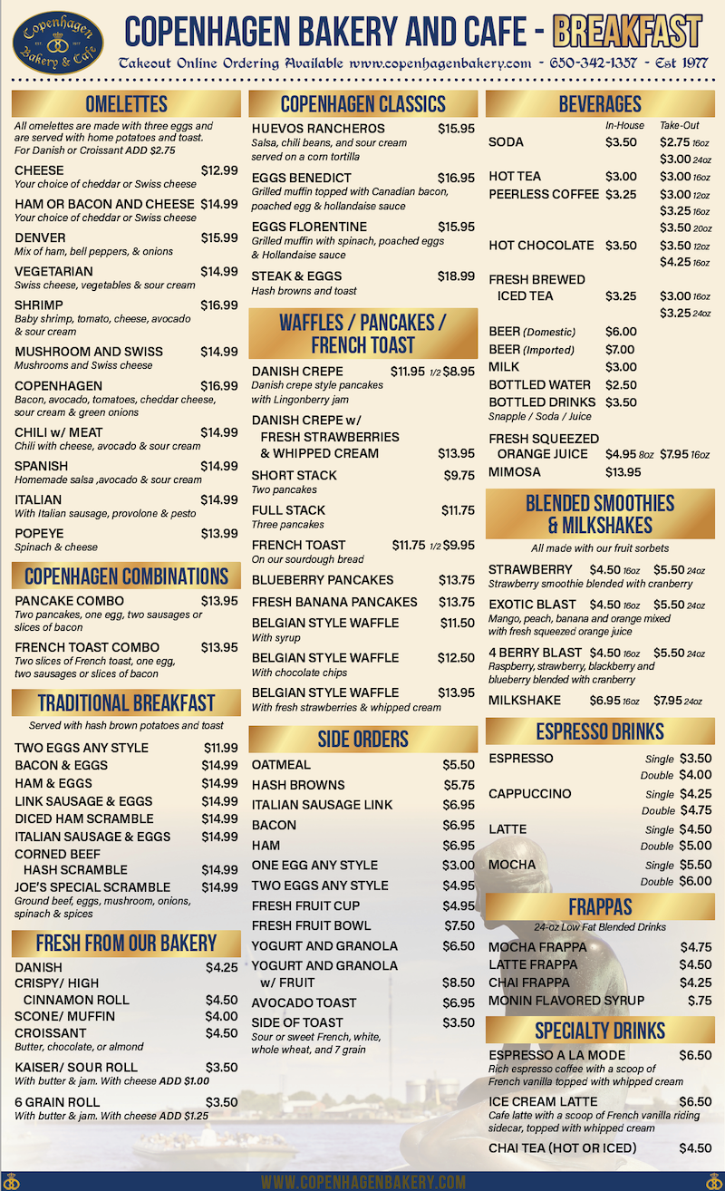 Café Menus Copenhagen Bakery & Cafe